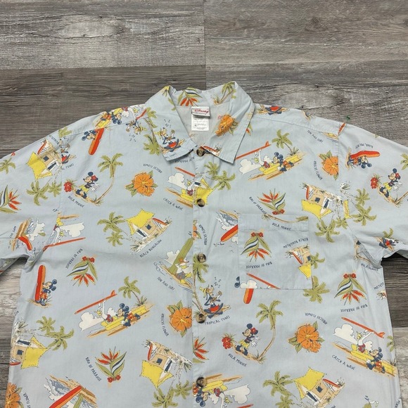 Vintage Y2K Disney Minnie Mickey Tropical AOP Blue Mens XL Beachy Hawaiian Shirt - Picture 1 of 8